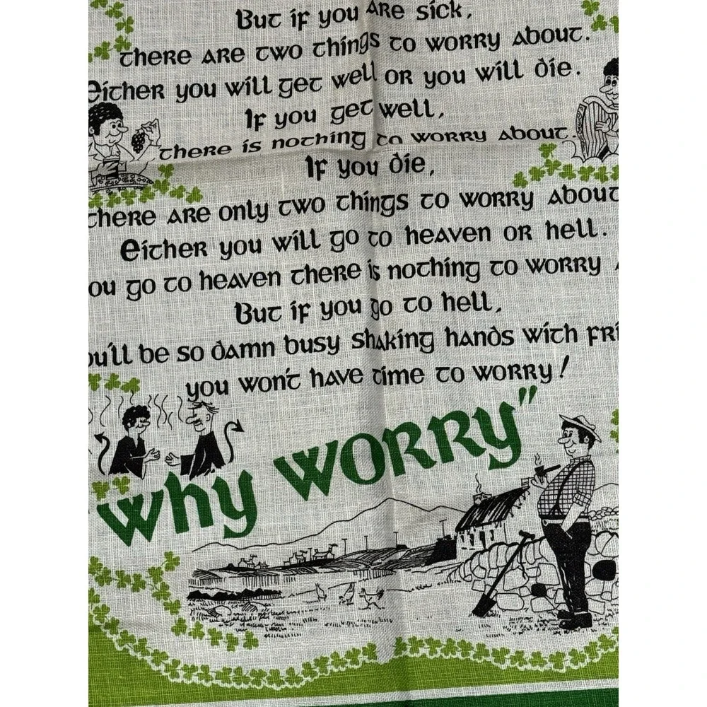 Irish Linen Tea Towel Irish Man's Philosophy Fingal‎ Wall Hanging Ireland Flaw
